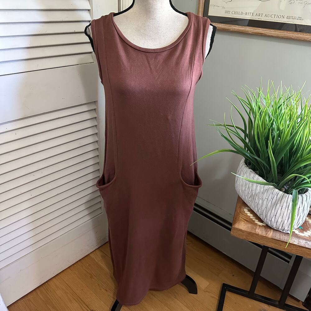 Corinne Collection Dress Womens Small Brown Pocket Dress Midi Shift Minimalist